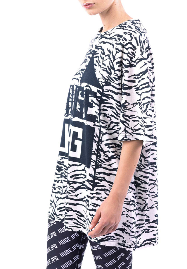 T-shirt oversize unisex - stampa tigre nero/bianco